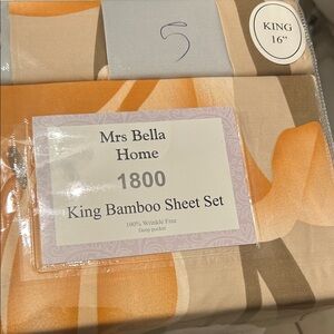 1800 King Bamboo Sheet Set - Orange & Cream